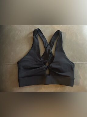 Fabletics Black Twist Front Sports Bra with Cross-Back Detail